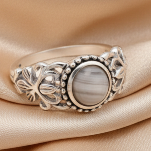 Botswana Agate Ring - Satin Background
