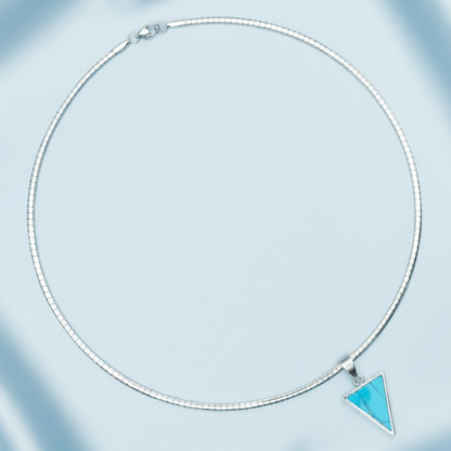 Bright Silver Necklace Light Blue Satin