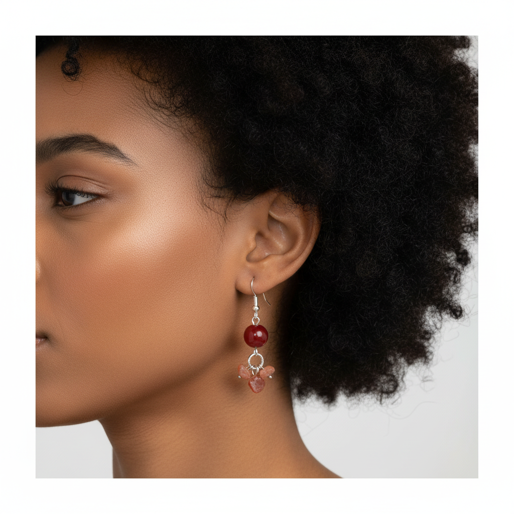 Carnelian Chip Earrings - Afro Model
