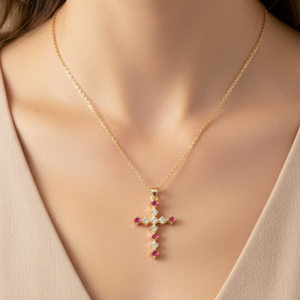 Cross Fashion Necklace on Model