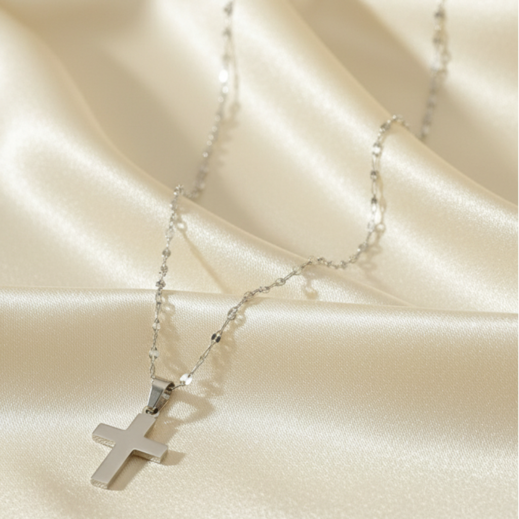 Cross Necklace - Satin Background