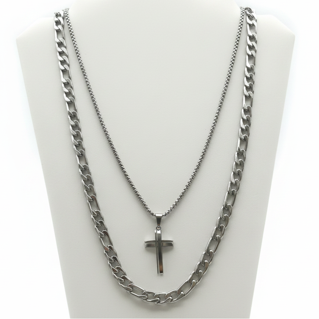 Cross Necklace Set - High Shine White Background