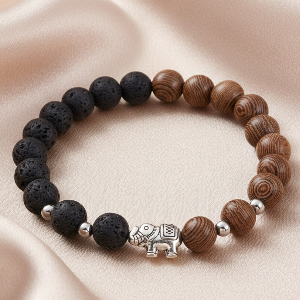 Elephant Bracelet - Champagne Satin Background