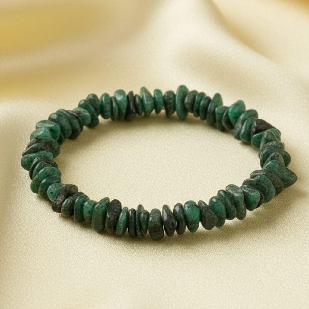 Emerald Chip Bracelet on Light Yellow Satin