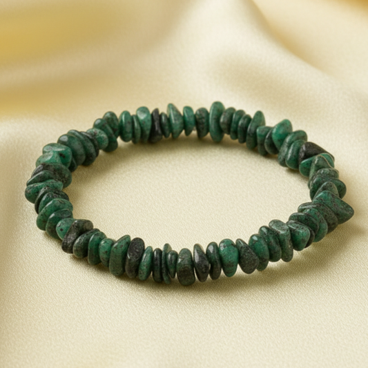 Emerald Chip Bracelet on Light Yellow Satin