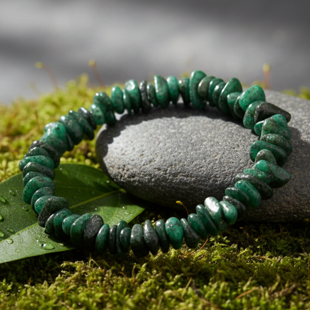 Emerald Chip Bracelet on Minimalist Nature Background