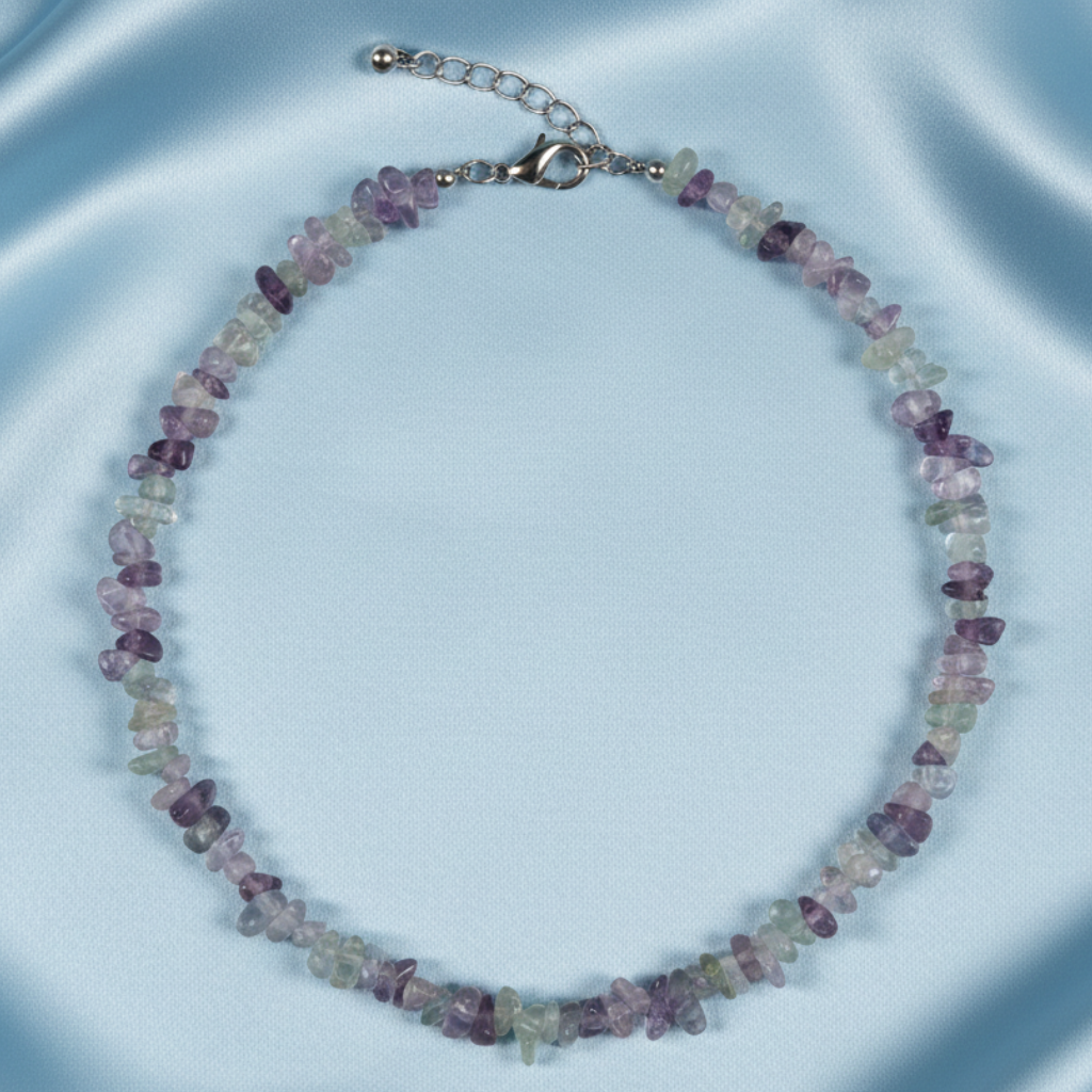 Fluorite Necklace - Light Blue Satin