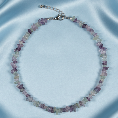 Fluorite Necklace - Light Blue Satin