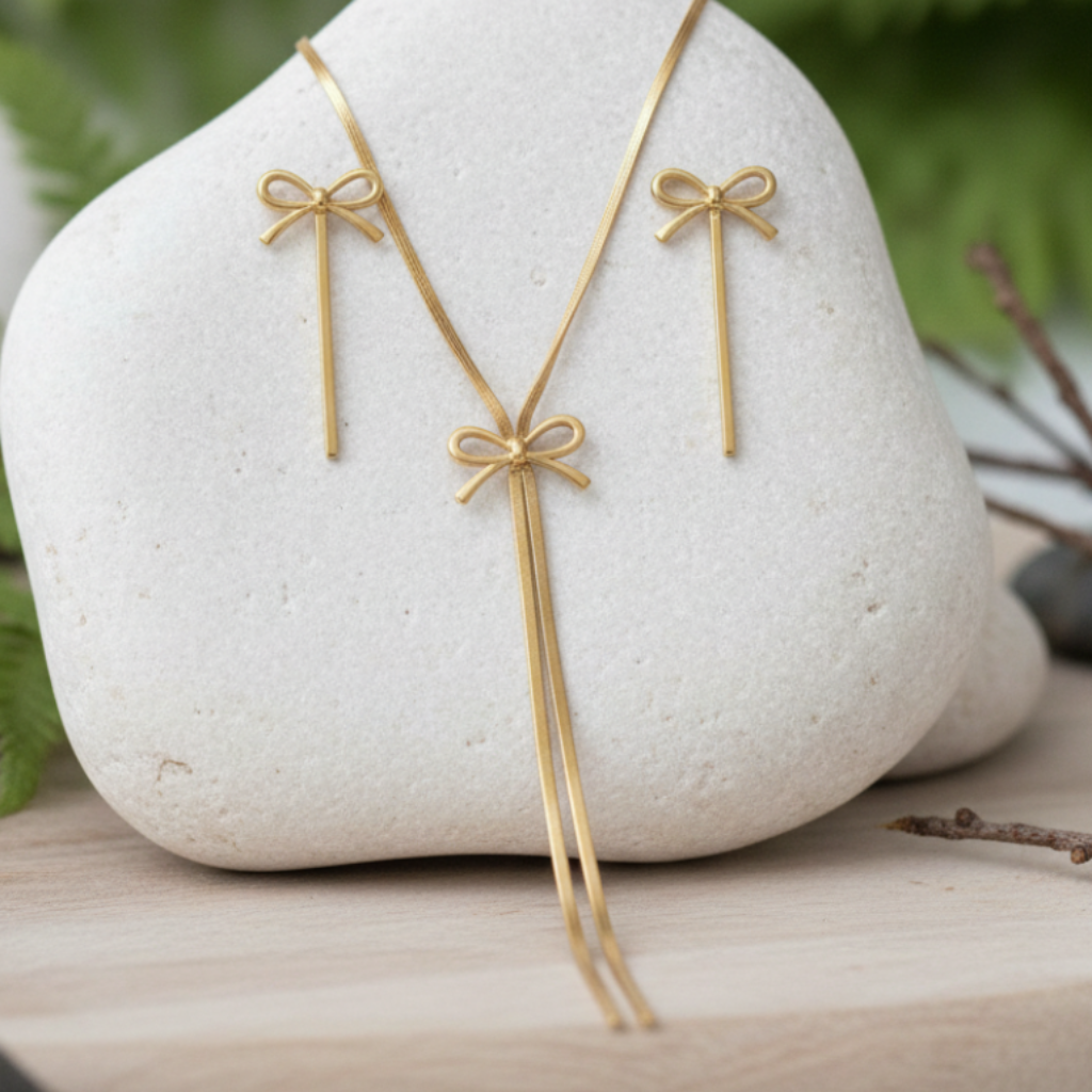 Gold Bow Jewelry Set - Nature