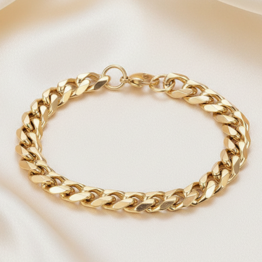 Gold Cuban Link Bracelet - Fondo Satinado Crema
