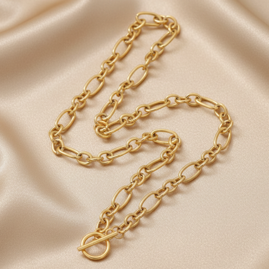 Gold Figaro Necklace Satin Champagne
