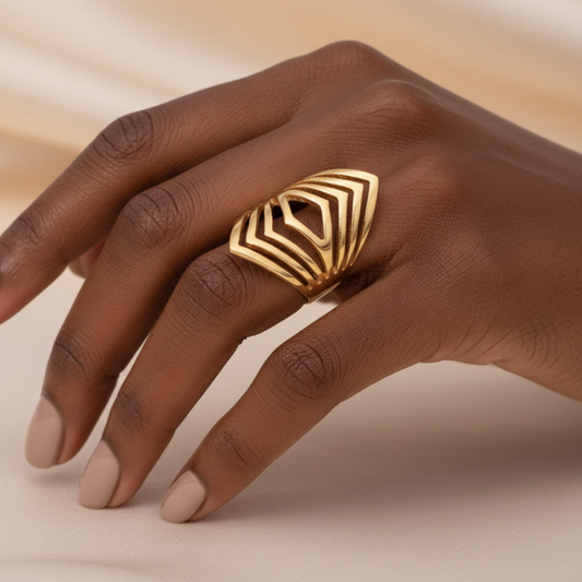 Gold Geometric Ring - Black Woman's Hand