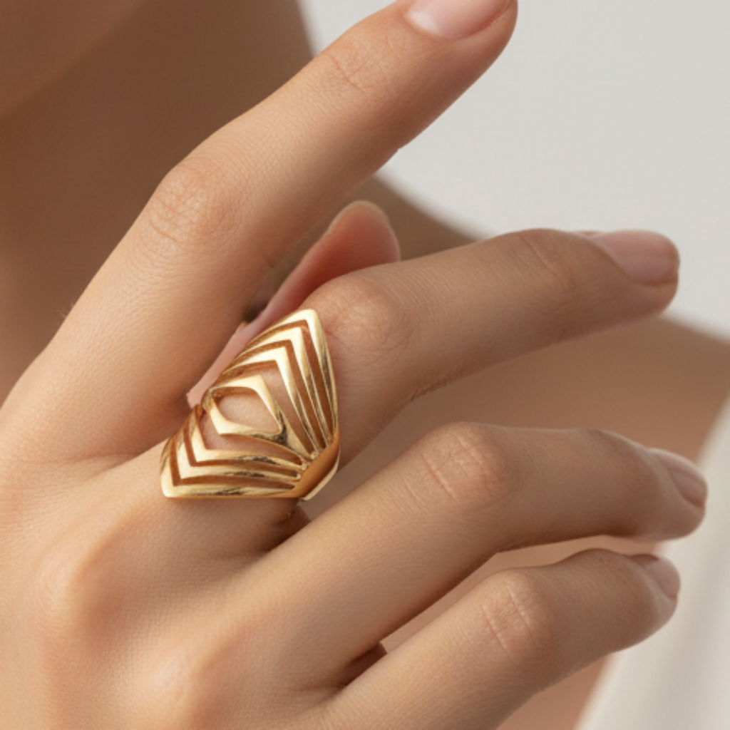 Gold Geometric Ring - Ring Finger