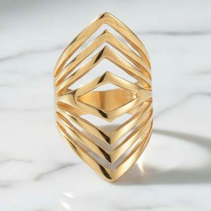 Gold Geometric Ring - White Marble Background