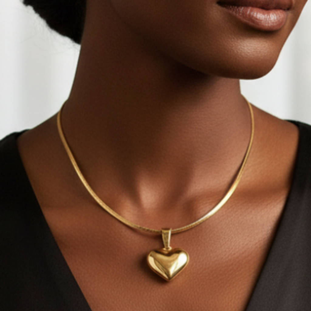 Gold Heart Necklace - Black Woman