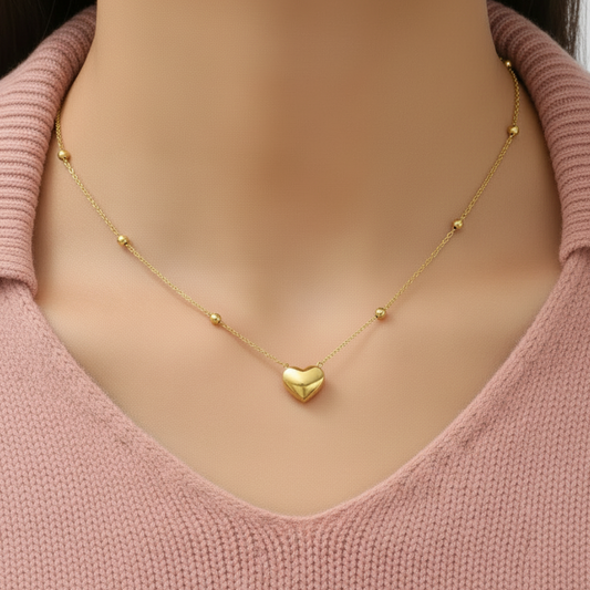 Gold Heart Necklace – Pink Turtleneck