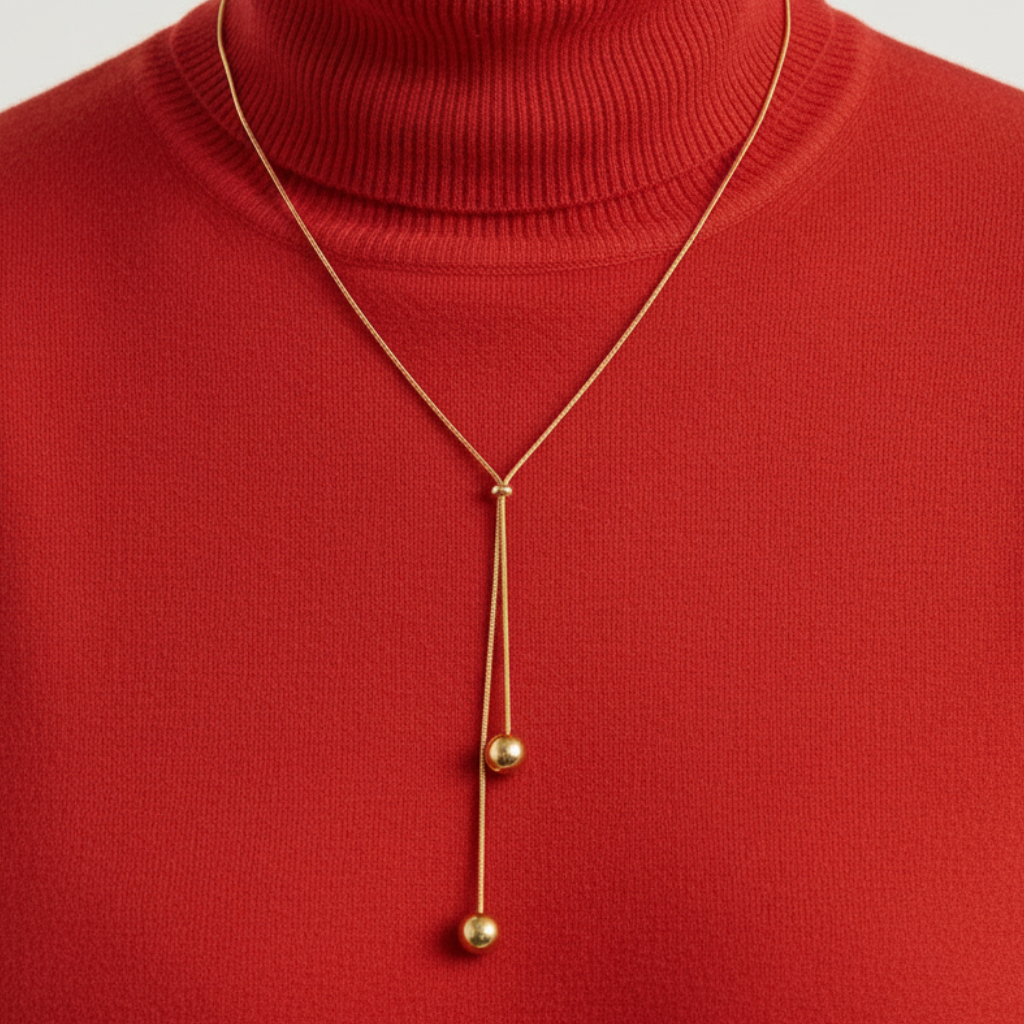 Gold Lariat Necklace Close-Up Square