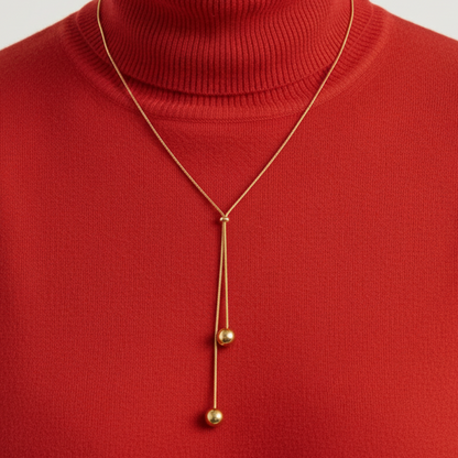 Gold Lariat Necklace Close-Up Square