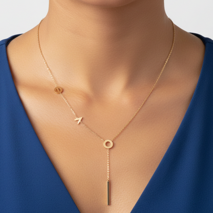 Gold Lariat Necklace Latina Model Royal Blue