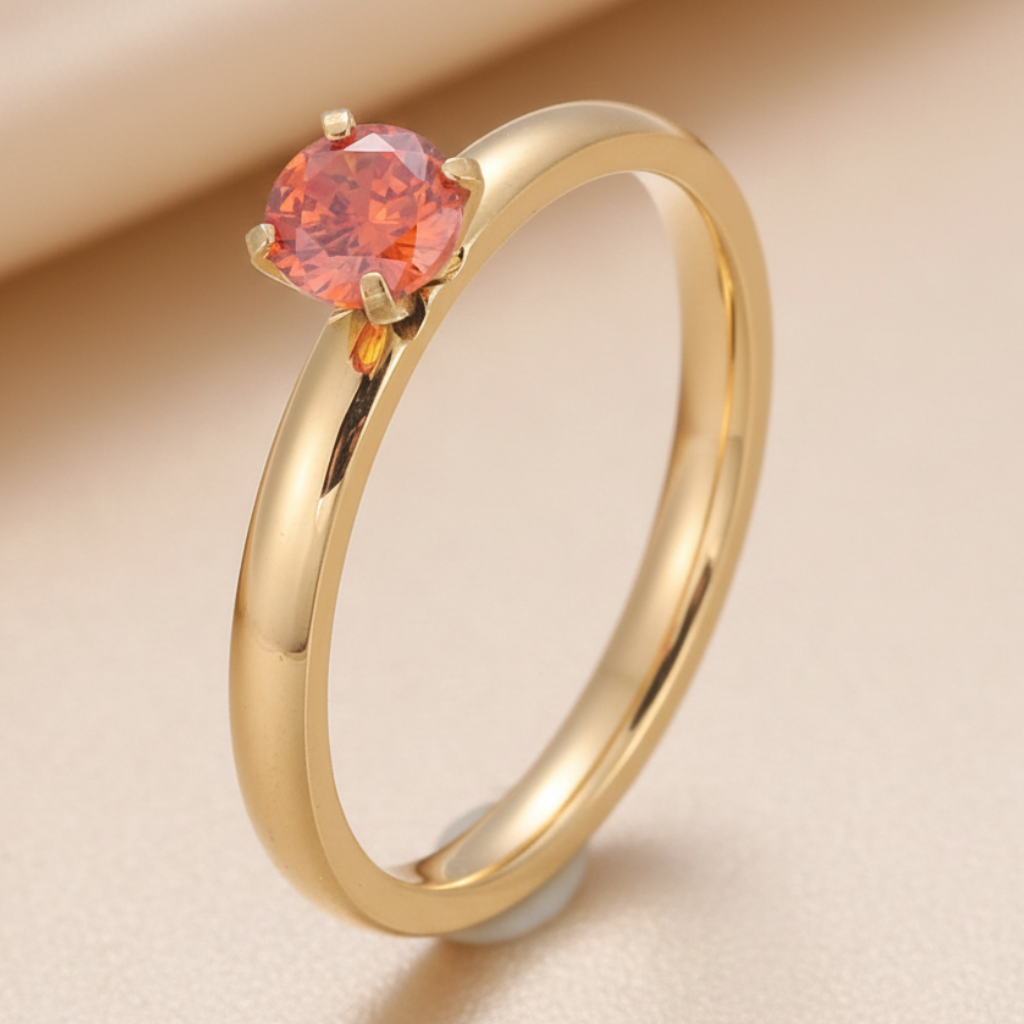 Gold Orange CZ Ring – Champagne Satin