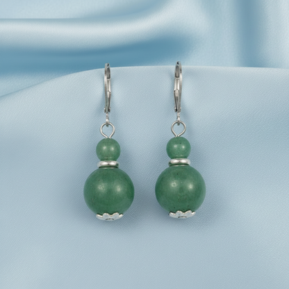 Green Aventurine Bead Dangle Earrings - Medium Green