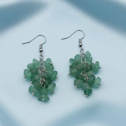 Green Aventurine Earrings - Light Blue Satin