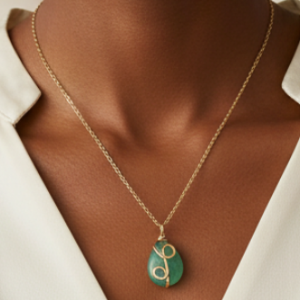 Green aventurine necklace on model