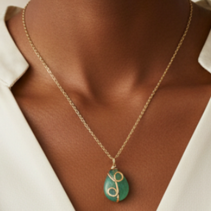Green aventurine necklace on model