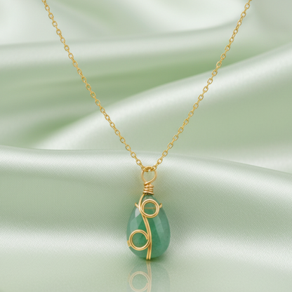 Green Aventurine Smooth Teardrop Necklace on Satin