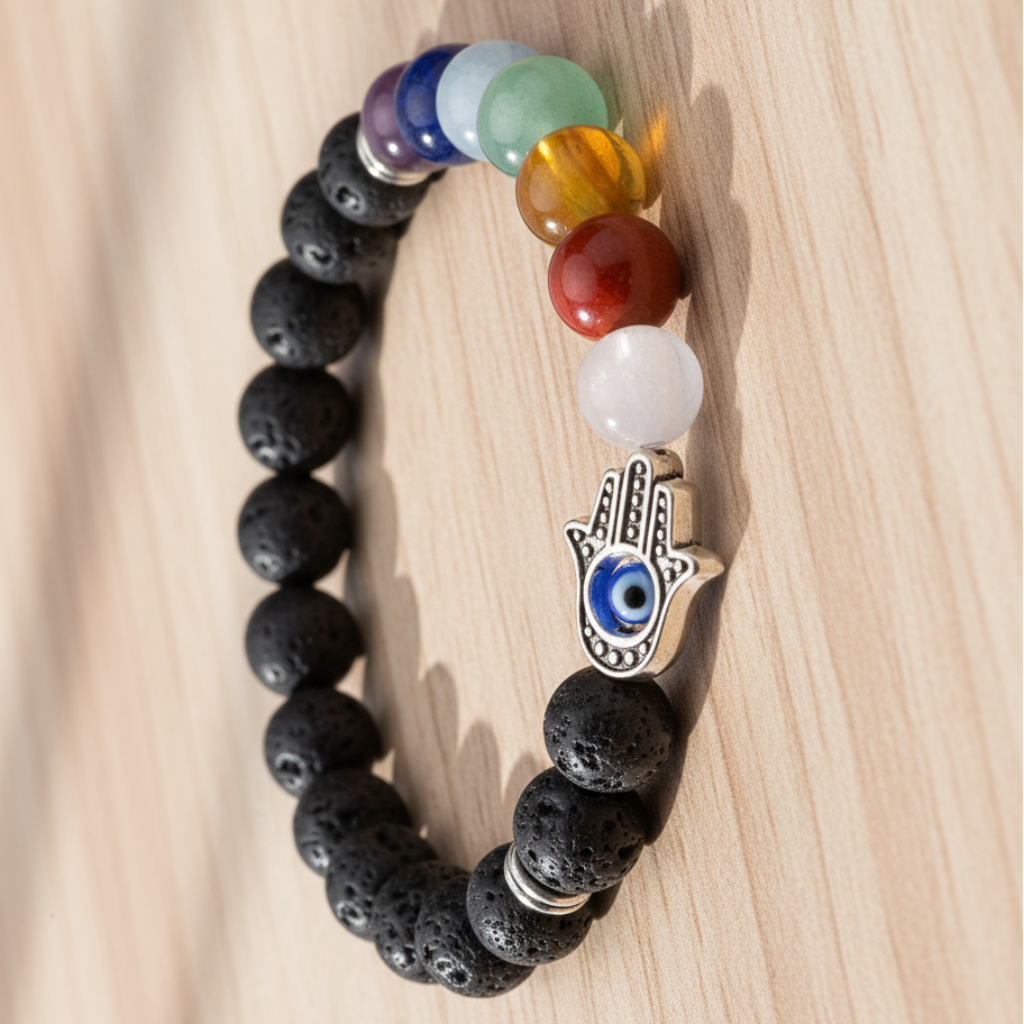 Hamsa Evil Eye Bracelet Natural Wood