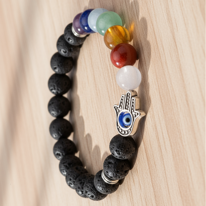Hamsa Evil Eye Bracelet Natural Wood
