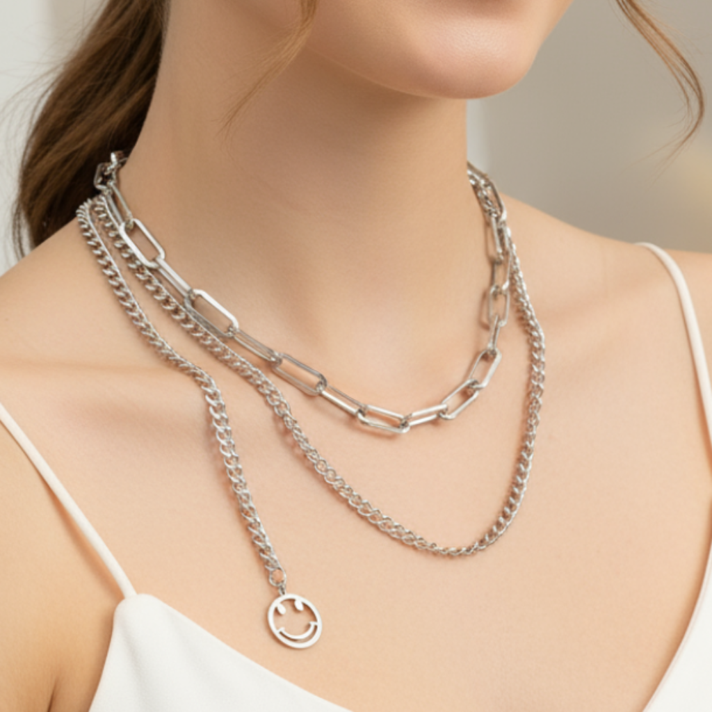 Happy Face Necklace on Model 4