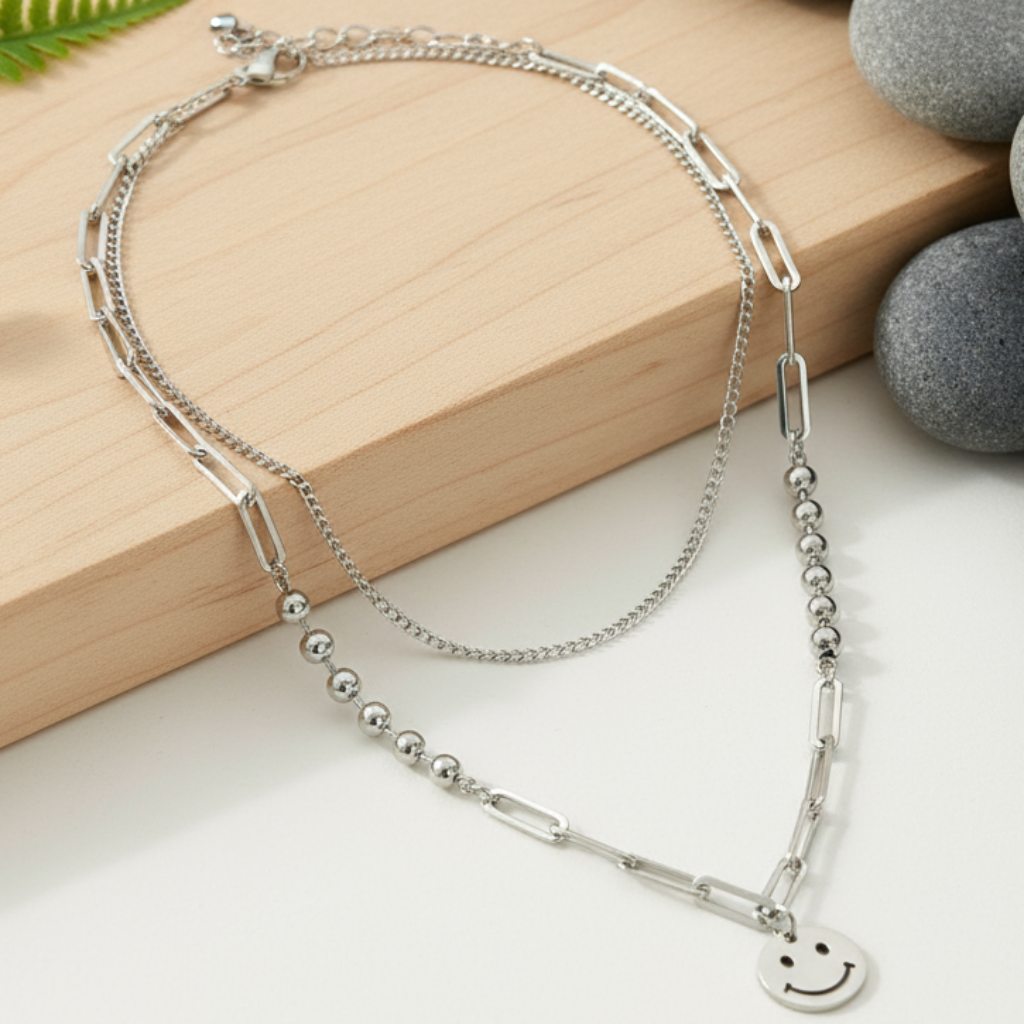 Happy Face Necklace - Simple Nature Background