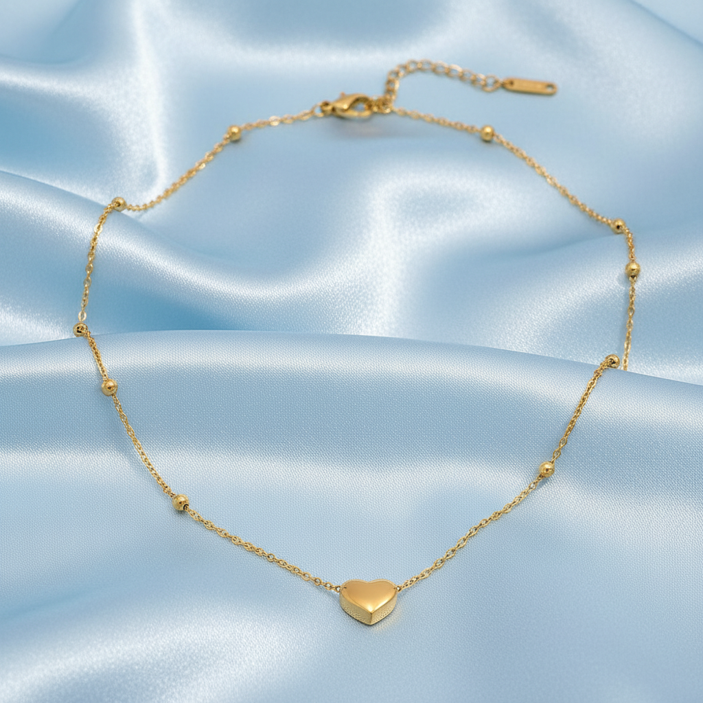 Heart Necklace - Light Blue Satin
