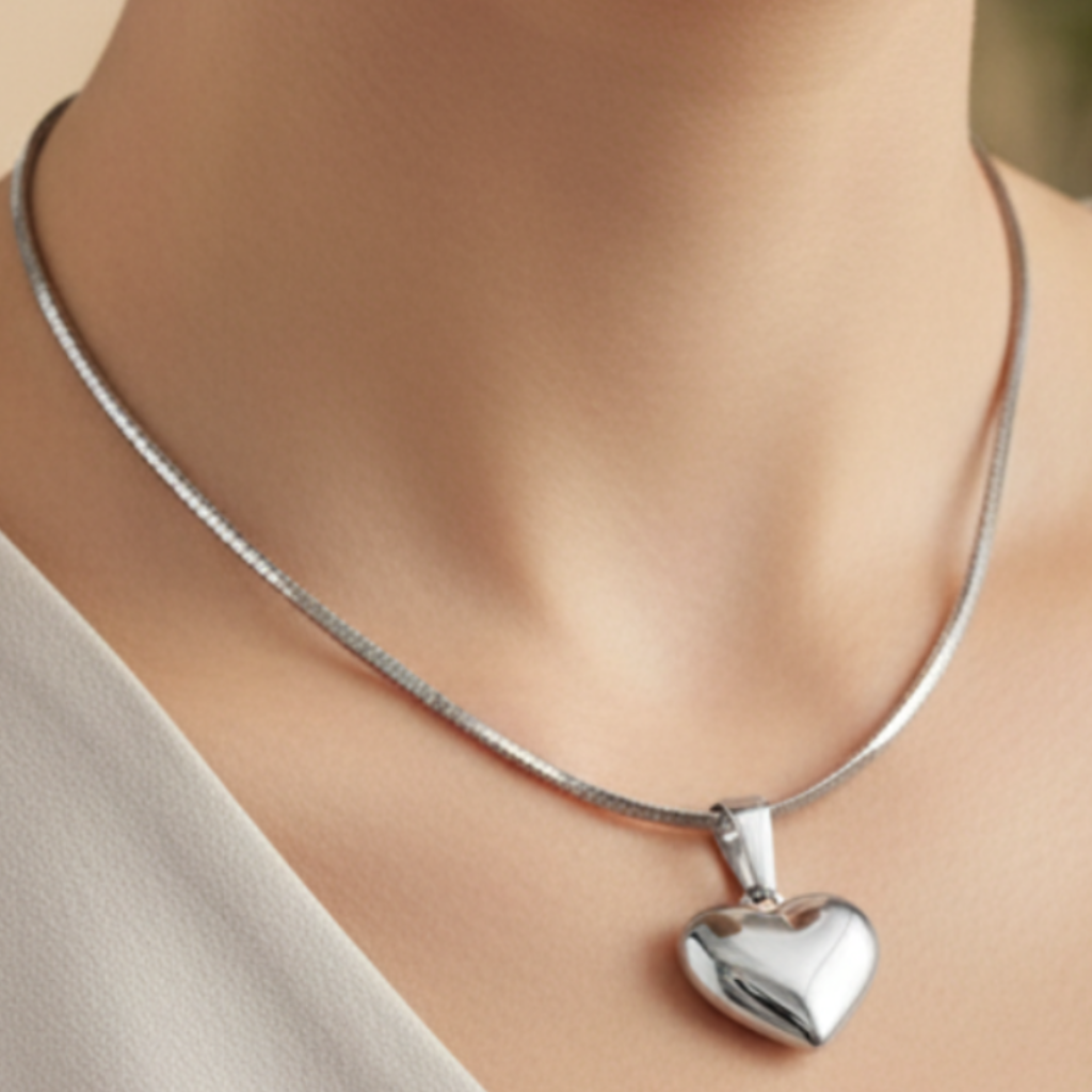 Heart Necklace Silver - Model Shot