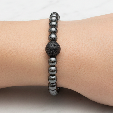 Hematite Lava Stone Bracelet Marble
