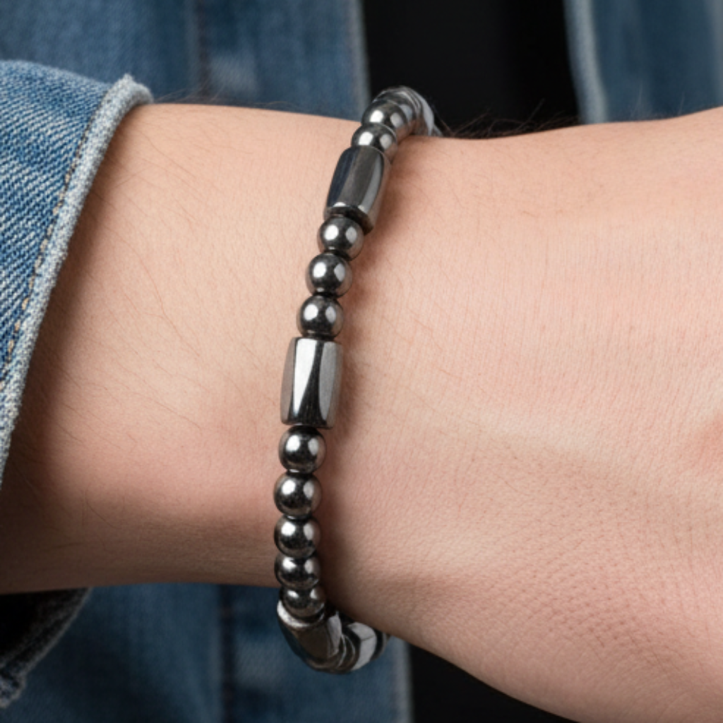 Hematite Tube Bracelet Male Denim