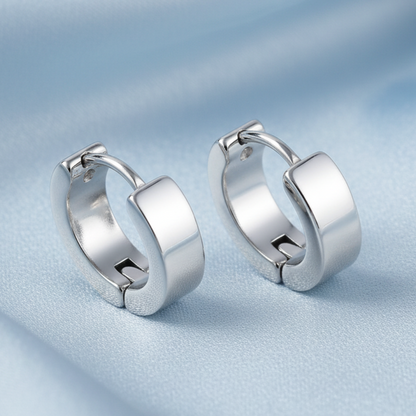 Huggie Hoops Silver - Light Blue Satin