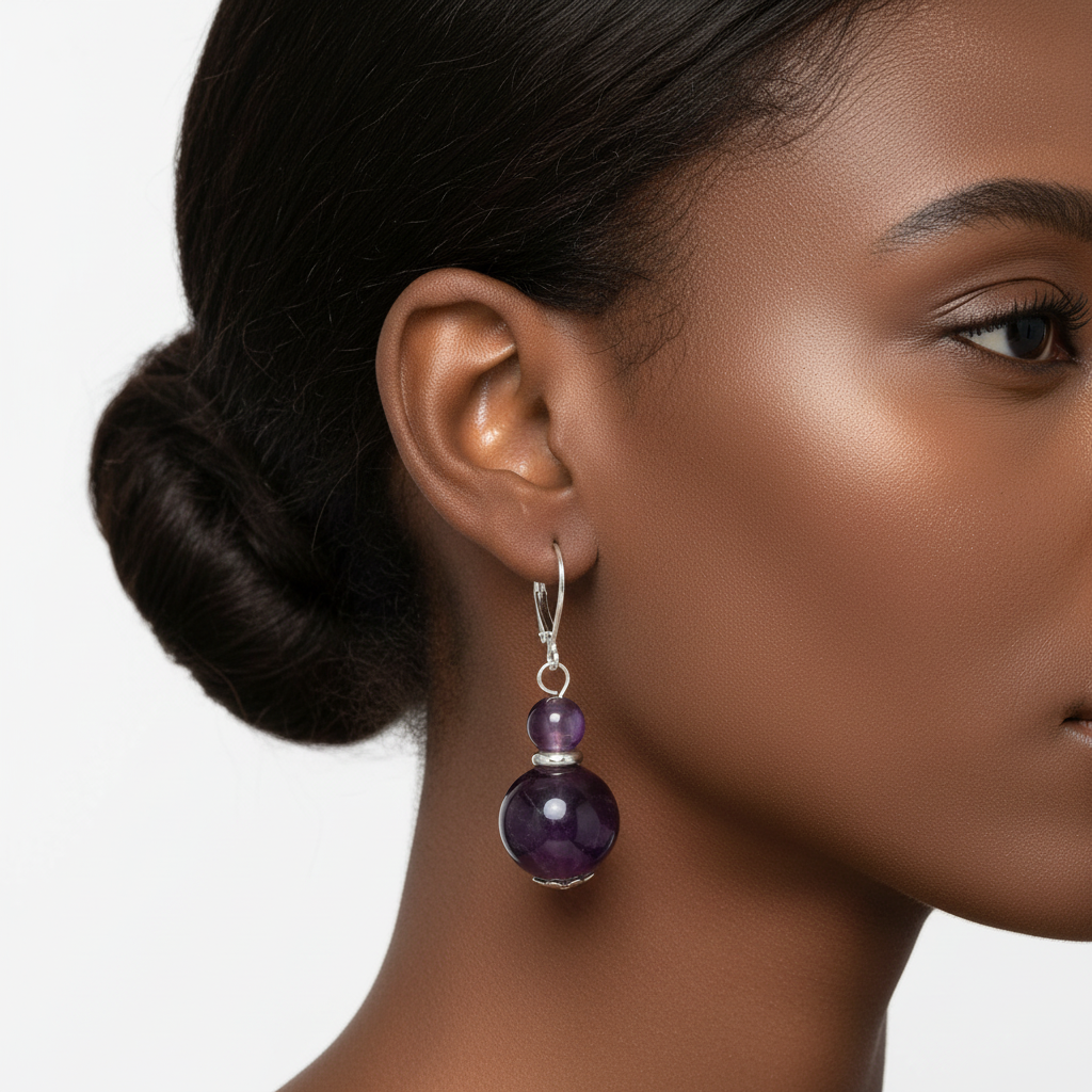 Amethyst double bead earrings - afro model