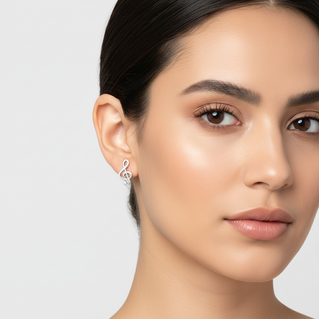 Latina model wearing 925 Sterling Silver Musical Notes Earrings