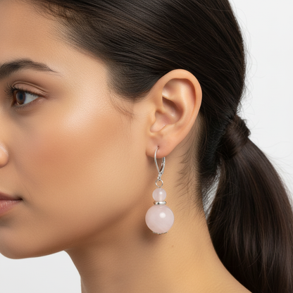 Rose quartz double bead earrings - latina model