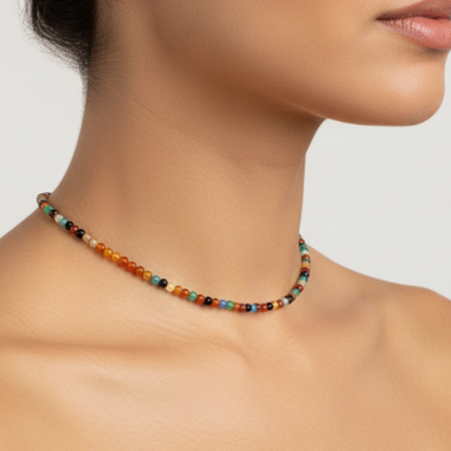 Indian Agate Choker Latina Model Side Profile