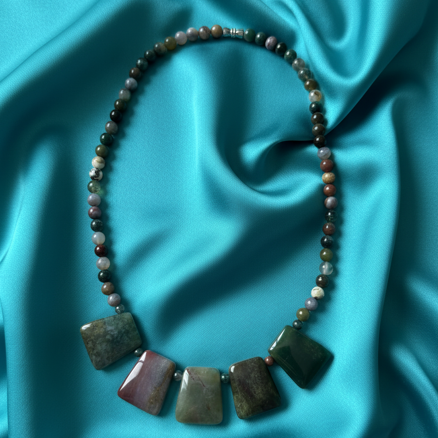 Indian Agate Necklace on Vibrant Satin