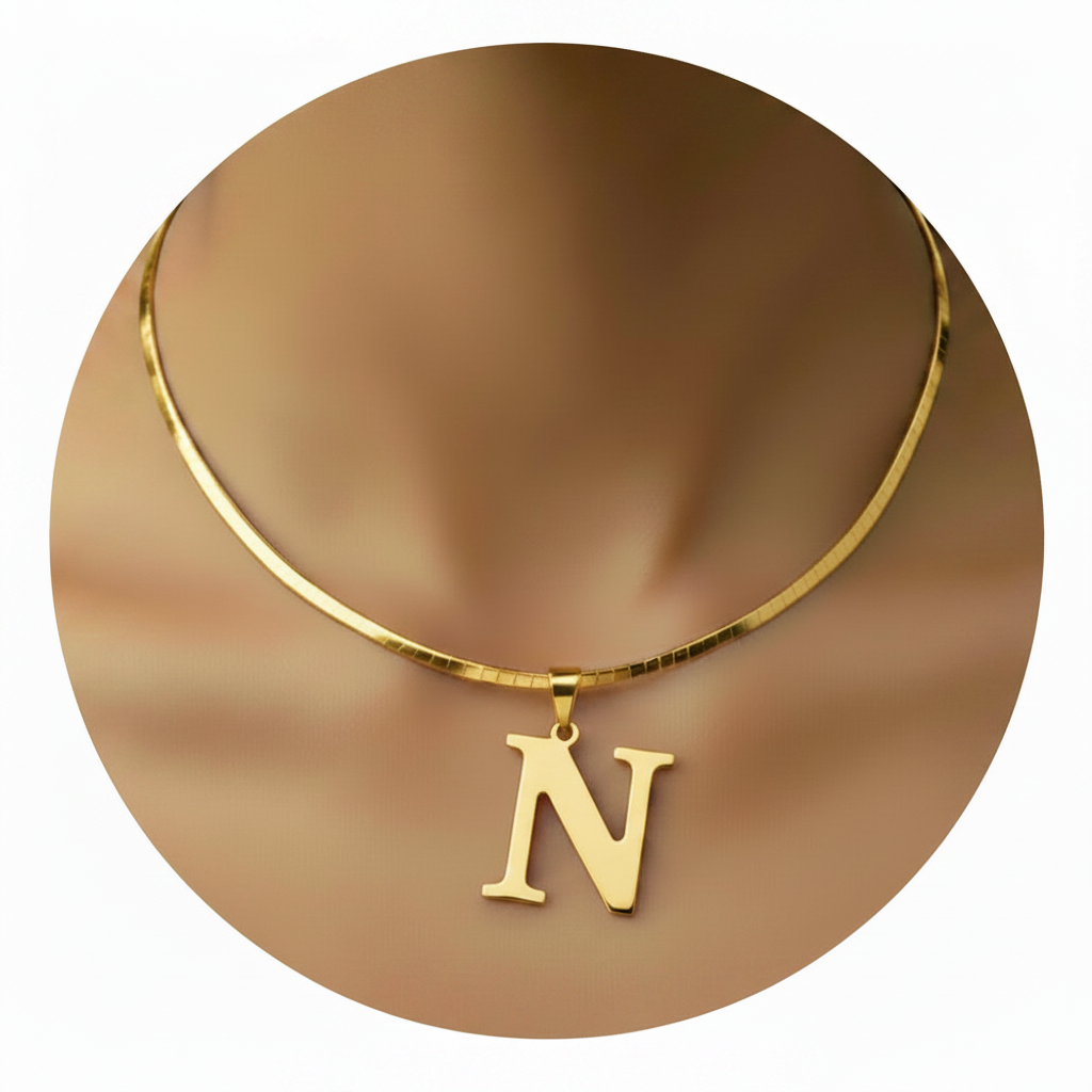 Initial Letter N Gold Square White
