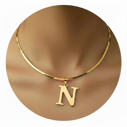 Initial Letter N Gold Square White
