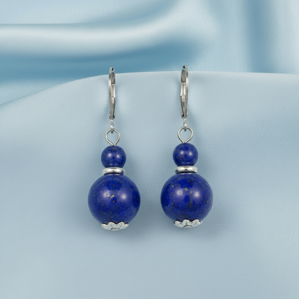 Lapis Lazuli Bead Dangle Earrings
