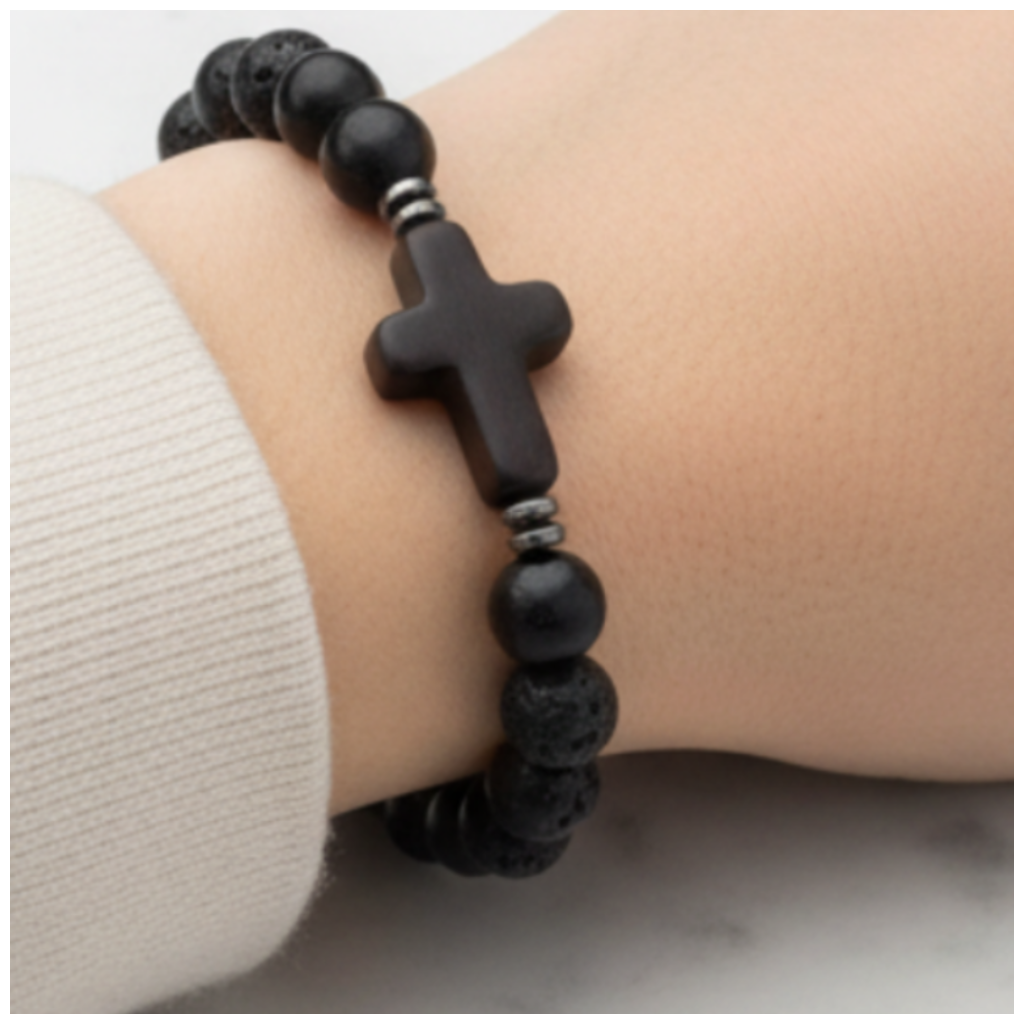 Lava Stone Cross Bracelet Marble