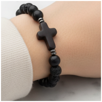 Lava Stone Cross Bracelet Marble