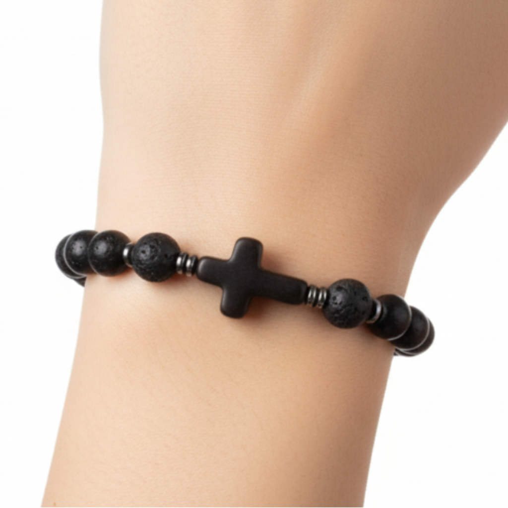 Lava Stone Cross Bracelet White