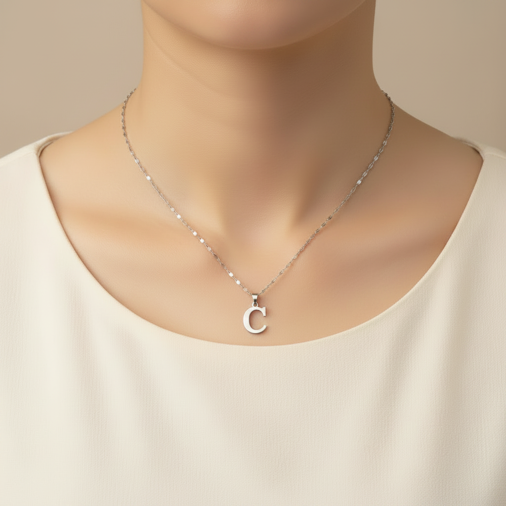 Letter C Silver Necklace